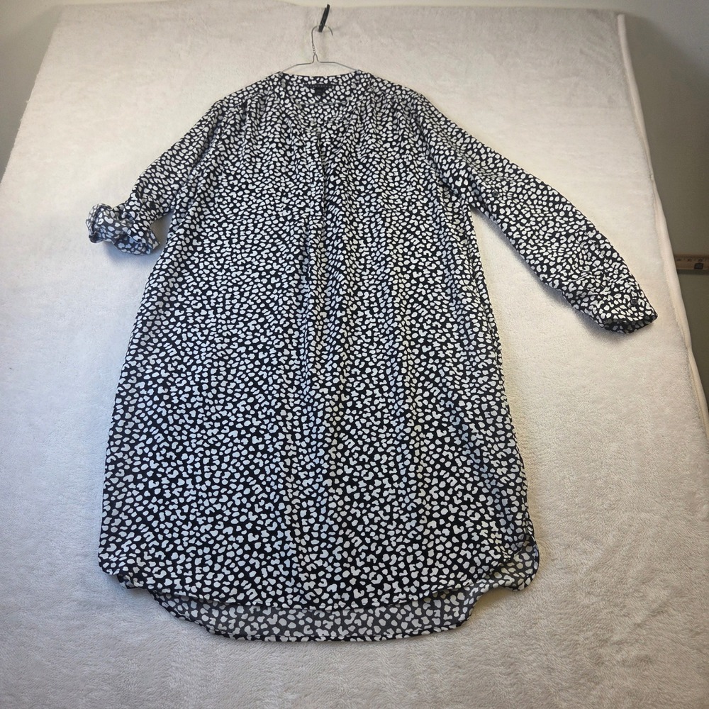 Attention Womens XL Black White Animal Print Long Sleeve Button Shirt Dress 2106